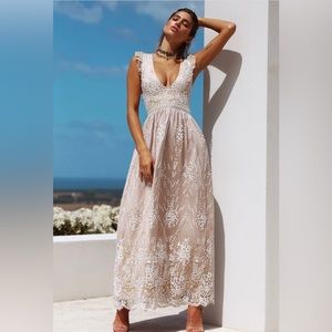 Hello Molly Gold on the ceiling maxi dress